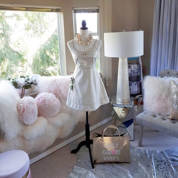 NWT Sfizio faux leather ivory fit & flare mini dress, S - Picture 3 of 15